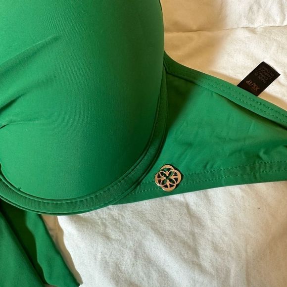 turquoise couture women's bikini top NWT green padded faux tie front neck tie up - Picture 3 of 11